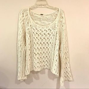 FREE PEOPLE cream crochet cable boho sweater